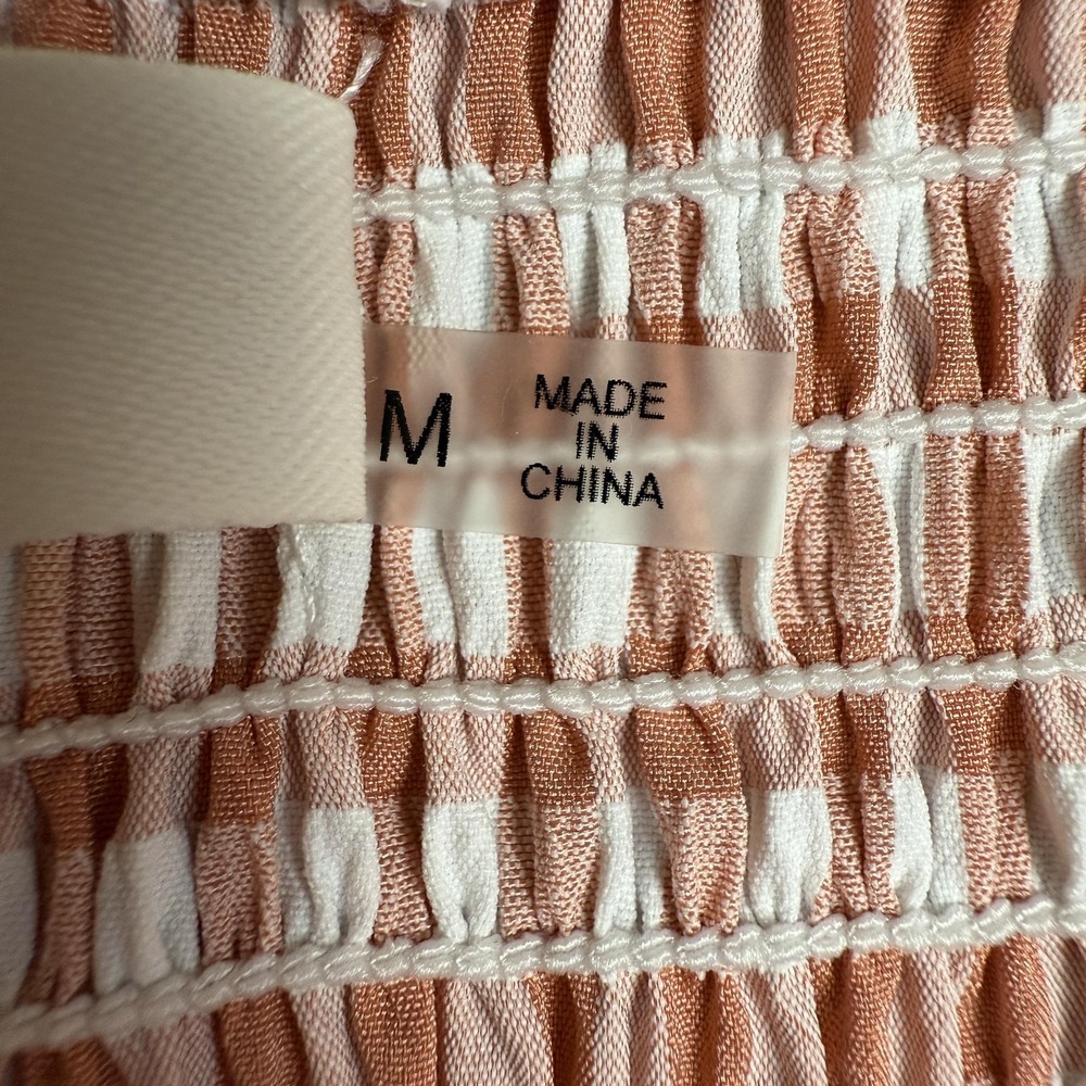 Mustard Seed Womens Dress M Pink Gingham Puff Sleeve Cottagecore Milkmaid Ruched - Picture 9 of 13